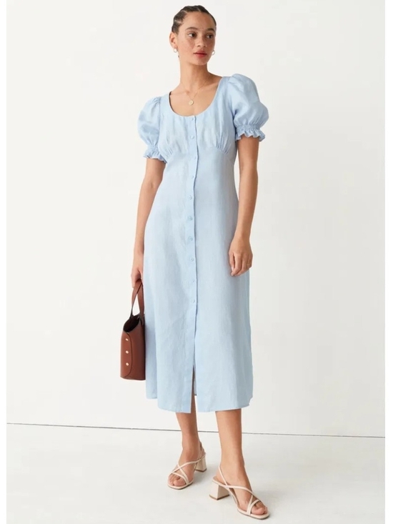 & Other Stories Dresses & Skirts - & Other Stories Powder Blue Linen Button-Front Midi Dress